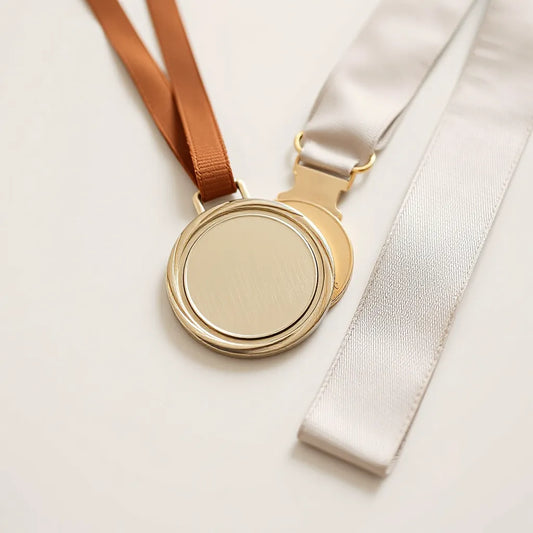 Medallas de metal pulido con cintas, con una cara lista para grabado