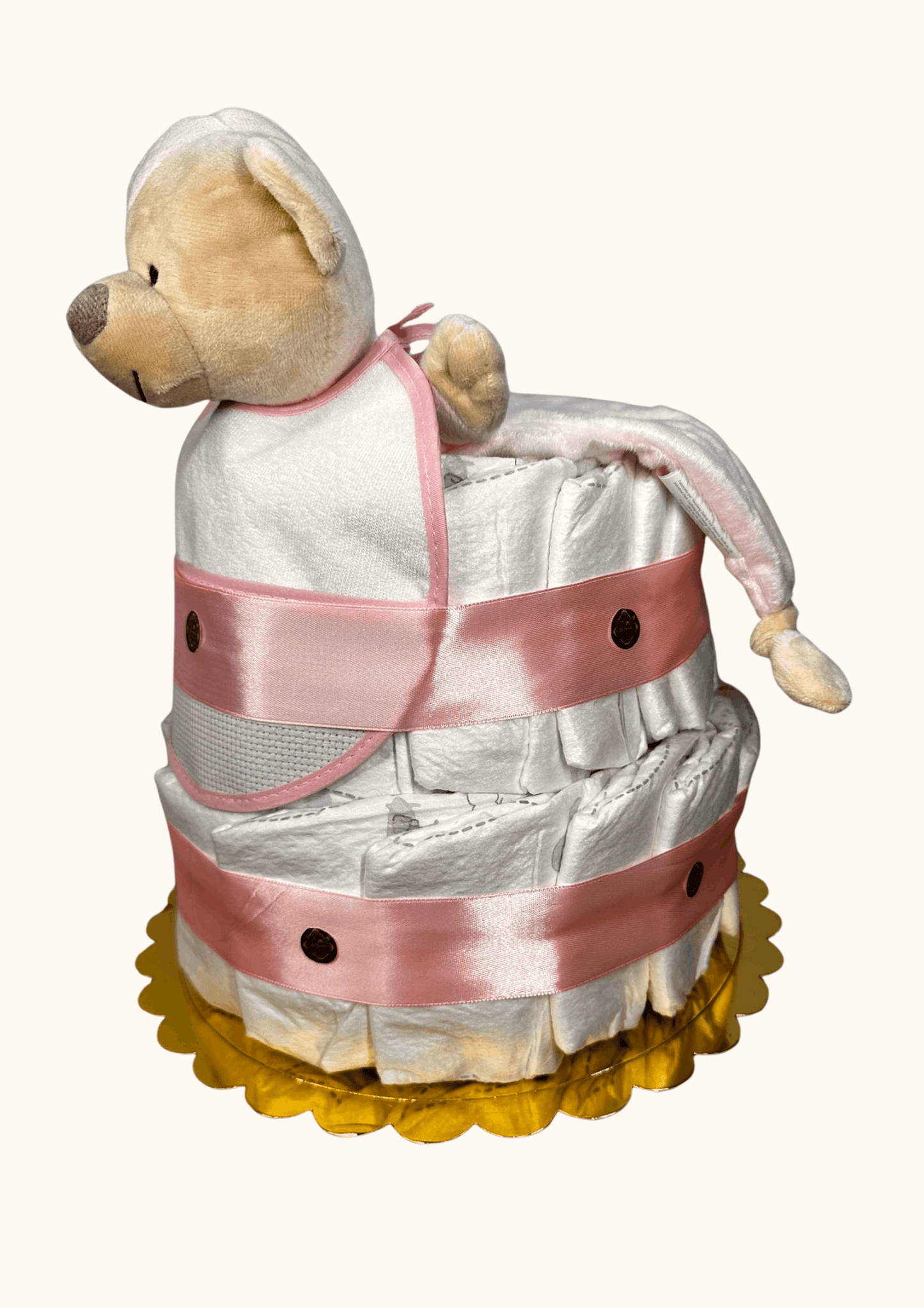 Tarta de pañales para bebé con osito rosa – Regalo original recién nacido