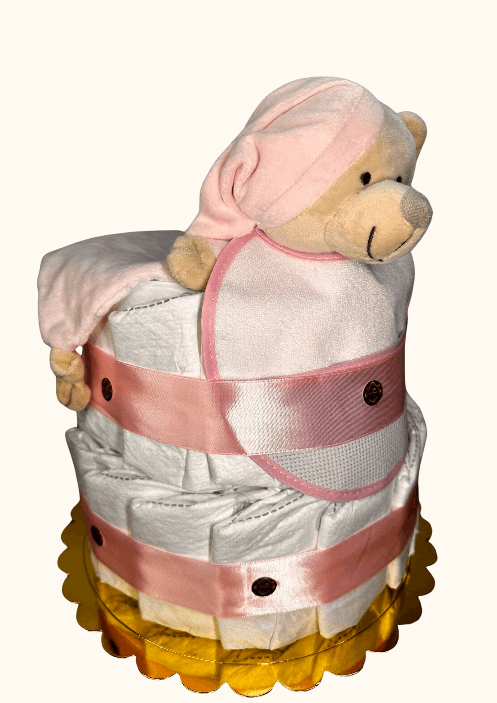 Tarta de pañales para bebé con osito rosa – Regalo original recién nacido