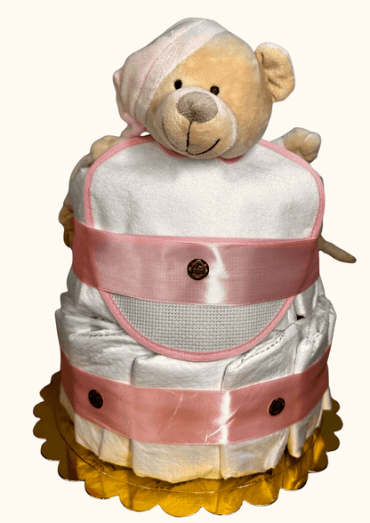Tarta de pañales para bebé con osito rosa – Regalo original recién nacido