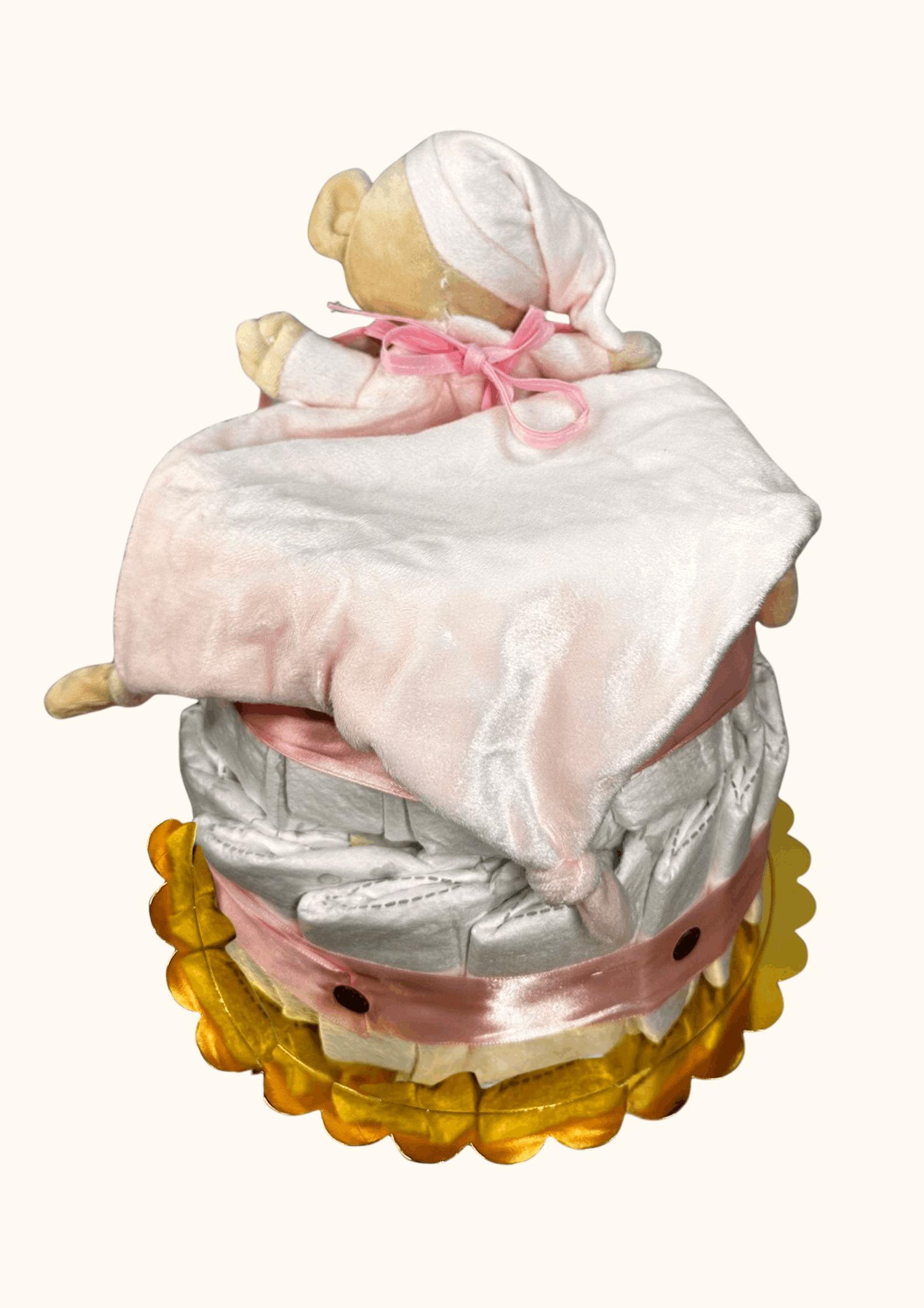 Tarta de pañales para bebé con osito rosa – Regalo original recién nacido
