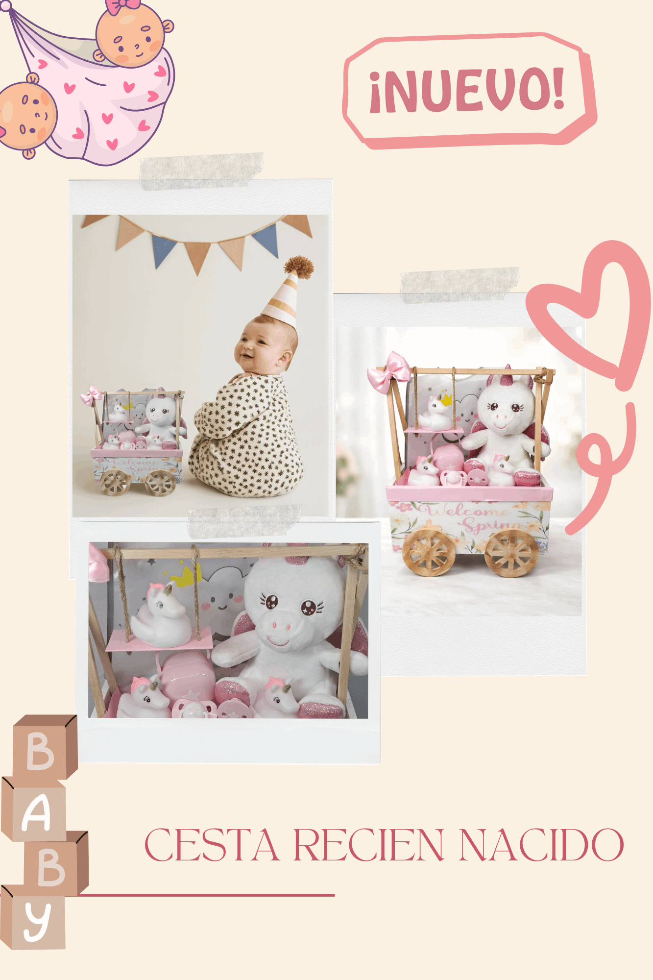 Cesta para Recién Nacido con Unicornio – Regalo Original para Bebé | Cesta Baby Shower