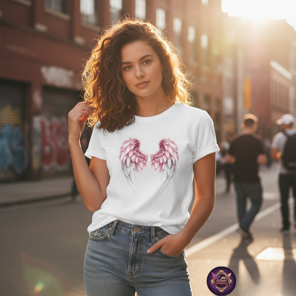Camiseta con Alas Rosas Ángel – Estilo Delicado