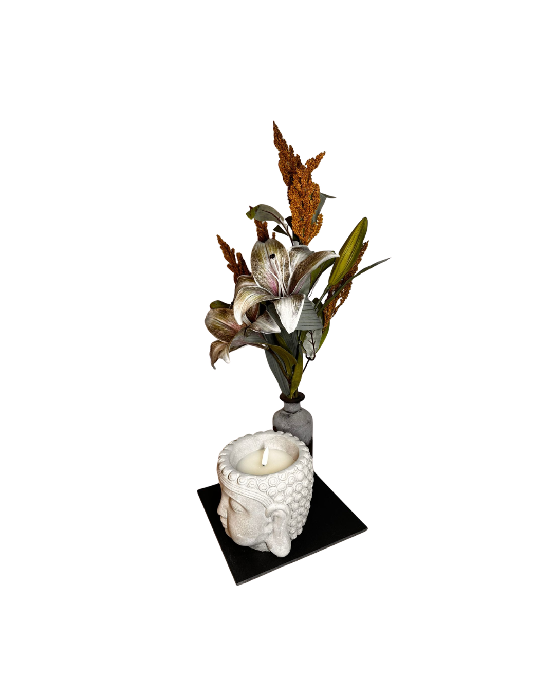 Regalo Día de la Madre “Momento de Paz” – Vela Buda + Flores Decorativas