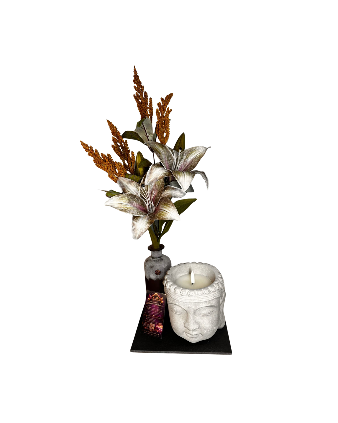 Regalo Día de la Madre “Momento de Paz” – Vela Buda + Flores Decorativas