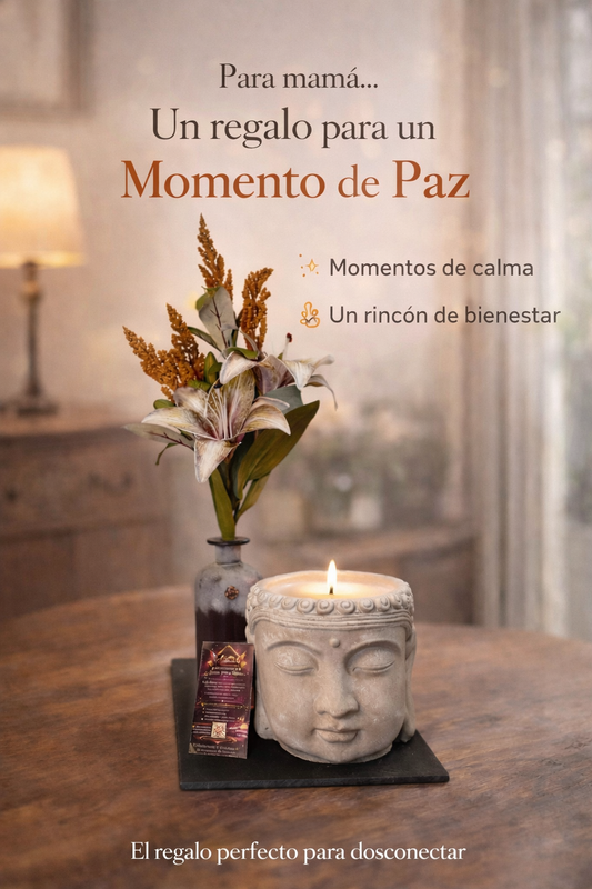 Regalo Día de la Madre “Momento de Paz” – Vela Buda + Flores Decorativas